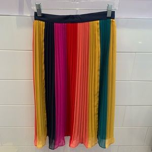 J Crew pleated a-line midi skirt in color lock stripe, size 00